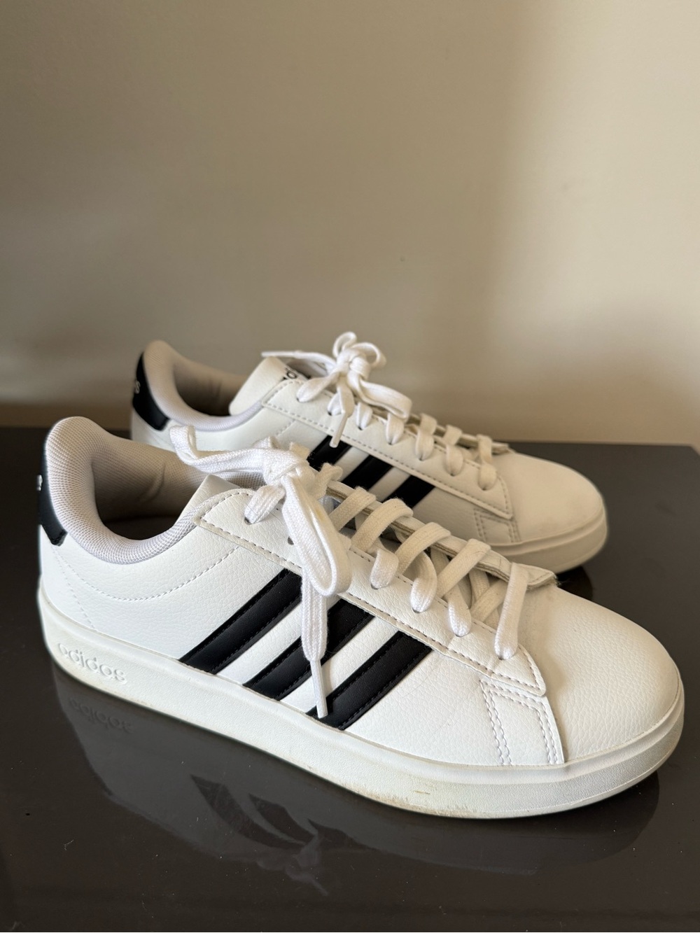 adidas White Sneakers with Black Three-Stripe Design